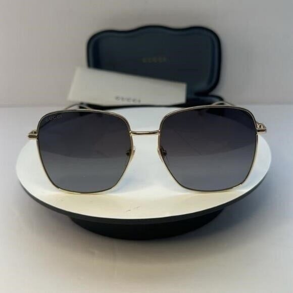 💯 - New Authentic GUCCI GG1031S-001 59 Sunglass Woman Metal Gold-Gold-Grey - Picture 13 of 14